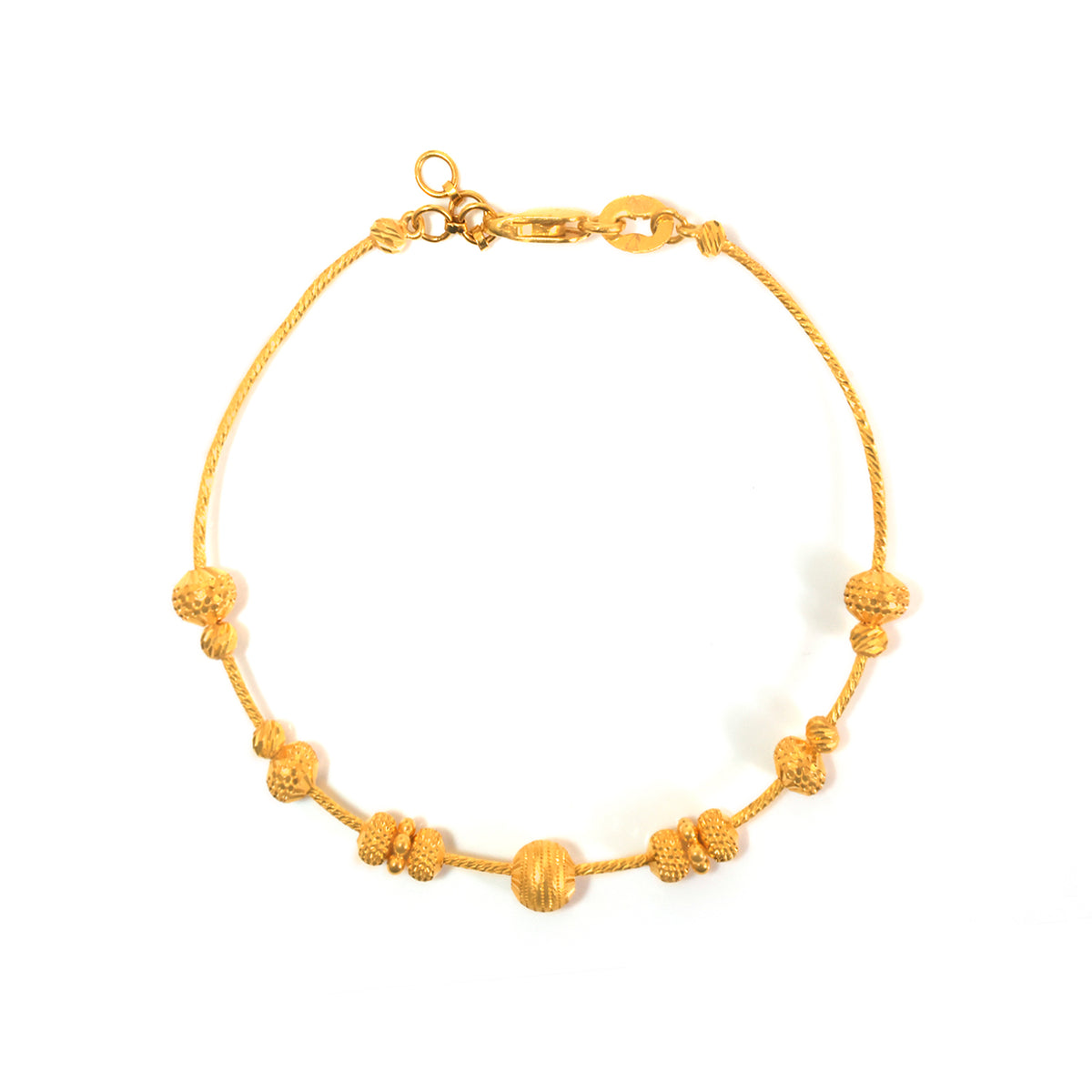 22K Gold Textured Bead Station Bracelet - Zero making charge