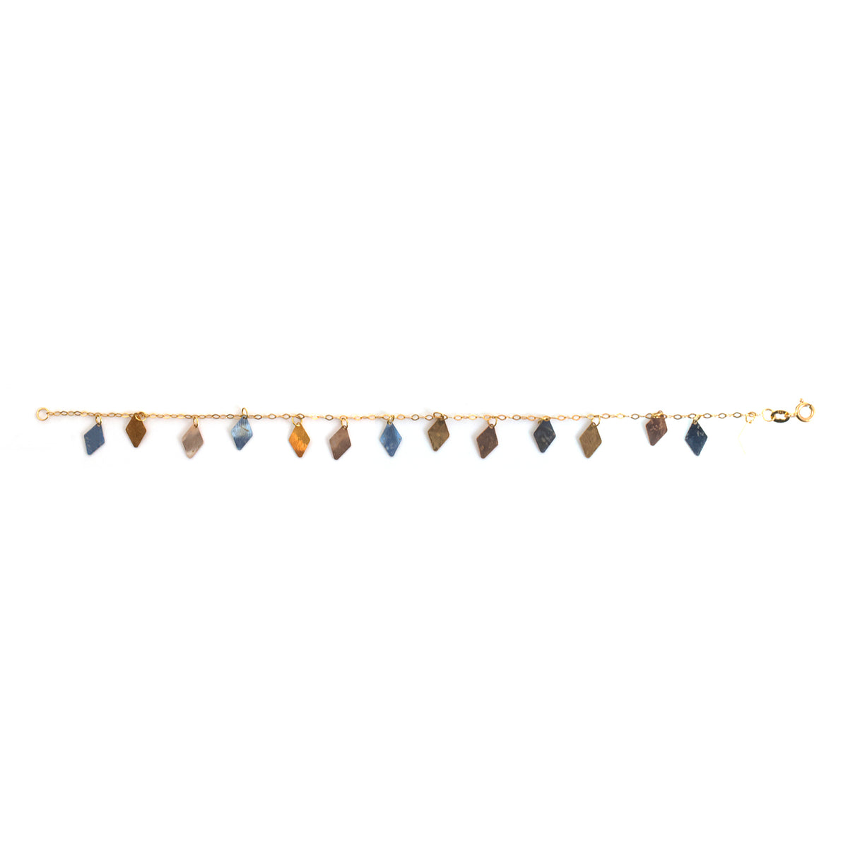 18K Gold Tri-Color Diamond Charm Bracelet