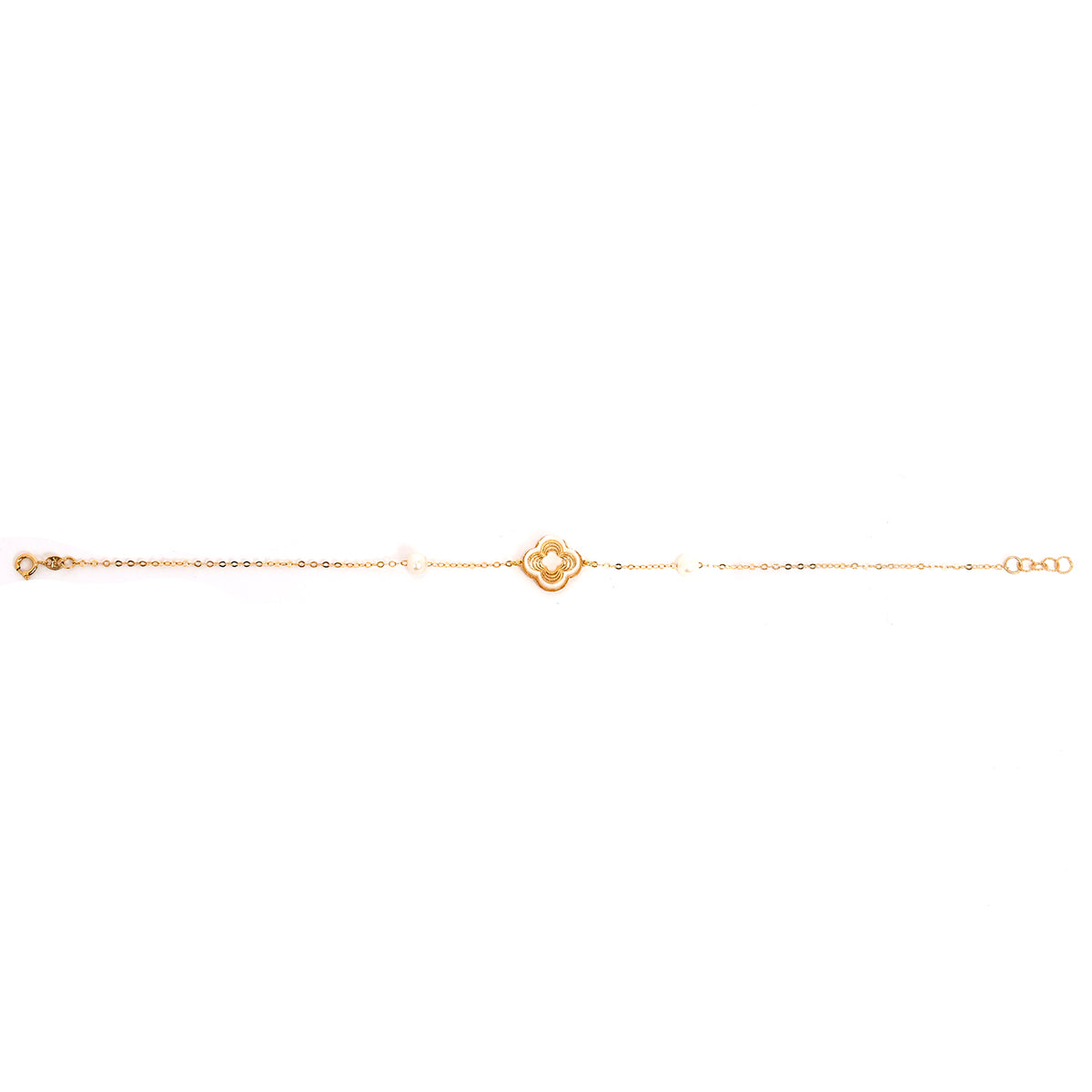 18K Gold Bracelet – Clover with Pearl Accents – Zero Making Charge - Full View