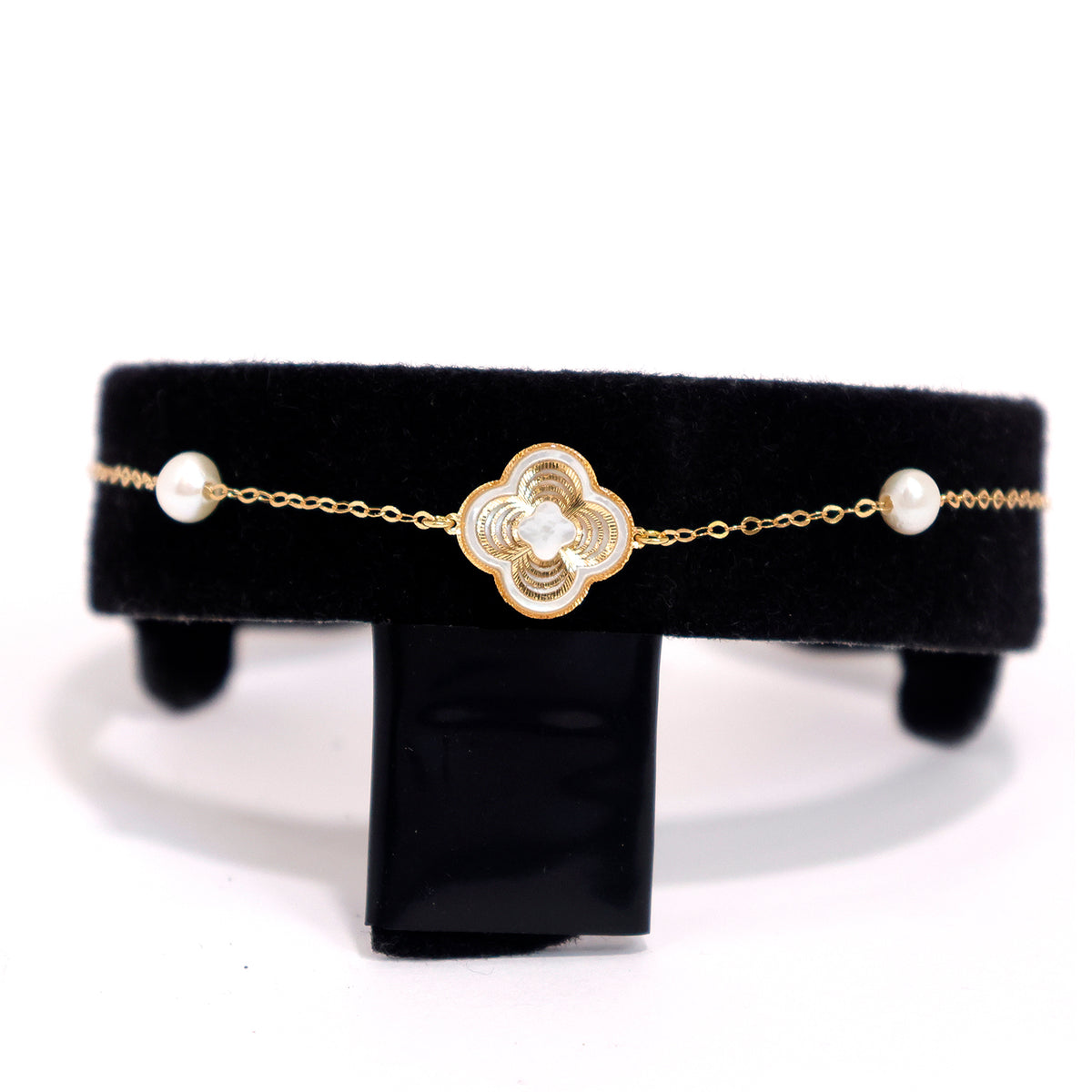 18K Gold Bracelet – Clover with Pearl Accents – Zero Making Charge - Main View