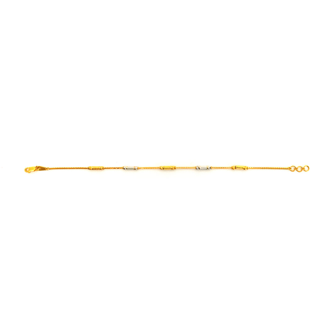 22K Gold Bracelet – Two-Tone Beaded Station Design