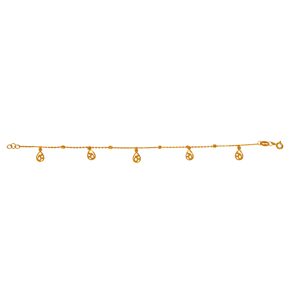 22K Gold Bracelet – Teardrop charm chain design – Zero Making Charge - Full View