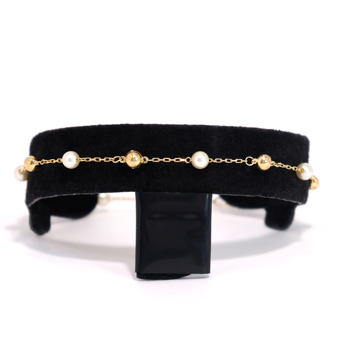 18K Gold Bracelet – delicate gold and pearl beaded design – Main View