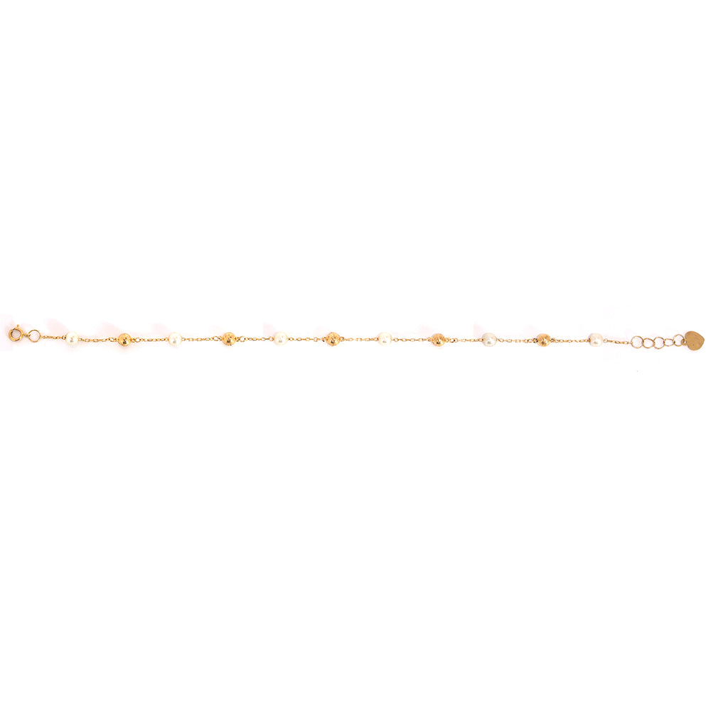 18K Gold Bracelet – delicate gold and pearl beaded design – Full View