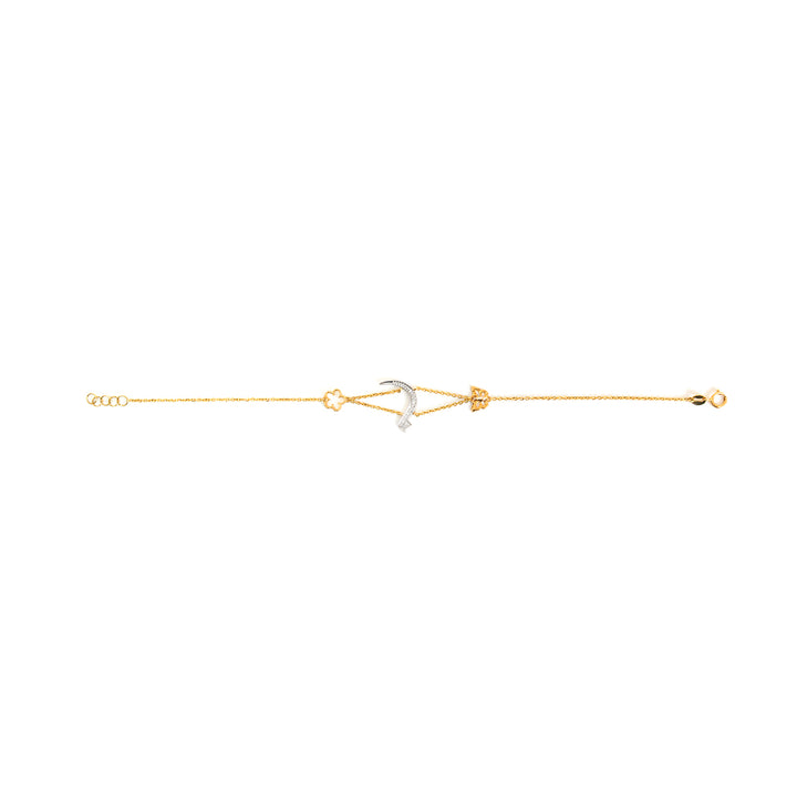 Gold bracelet with a small heart charm on a white background