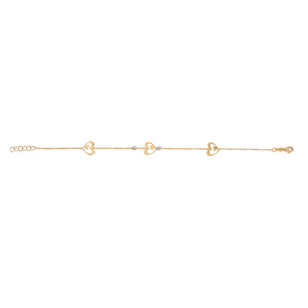 18K Gold Bracelet – Two-tone open heart motif with textured beads - Full View