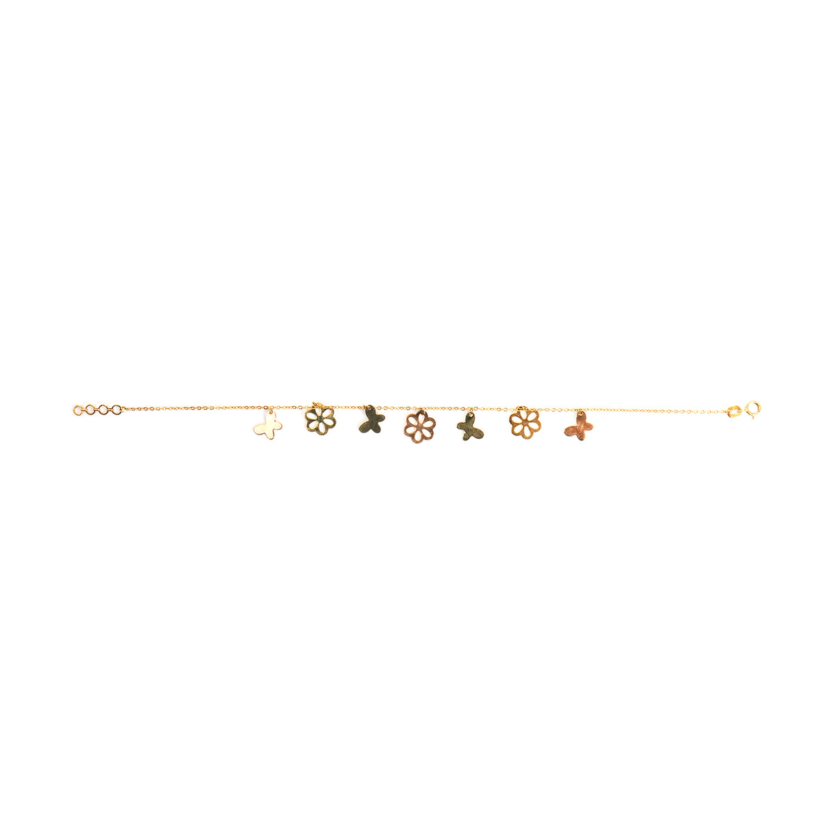 Decorative string with small flowers and butterflies on a white background
