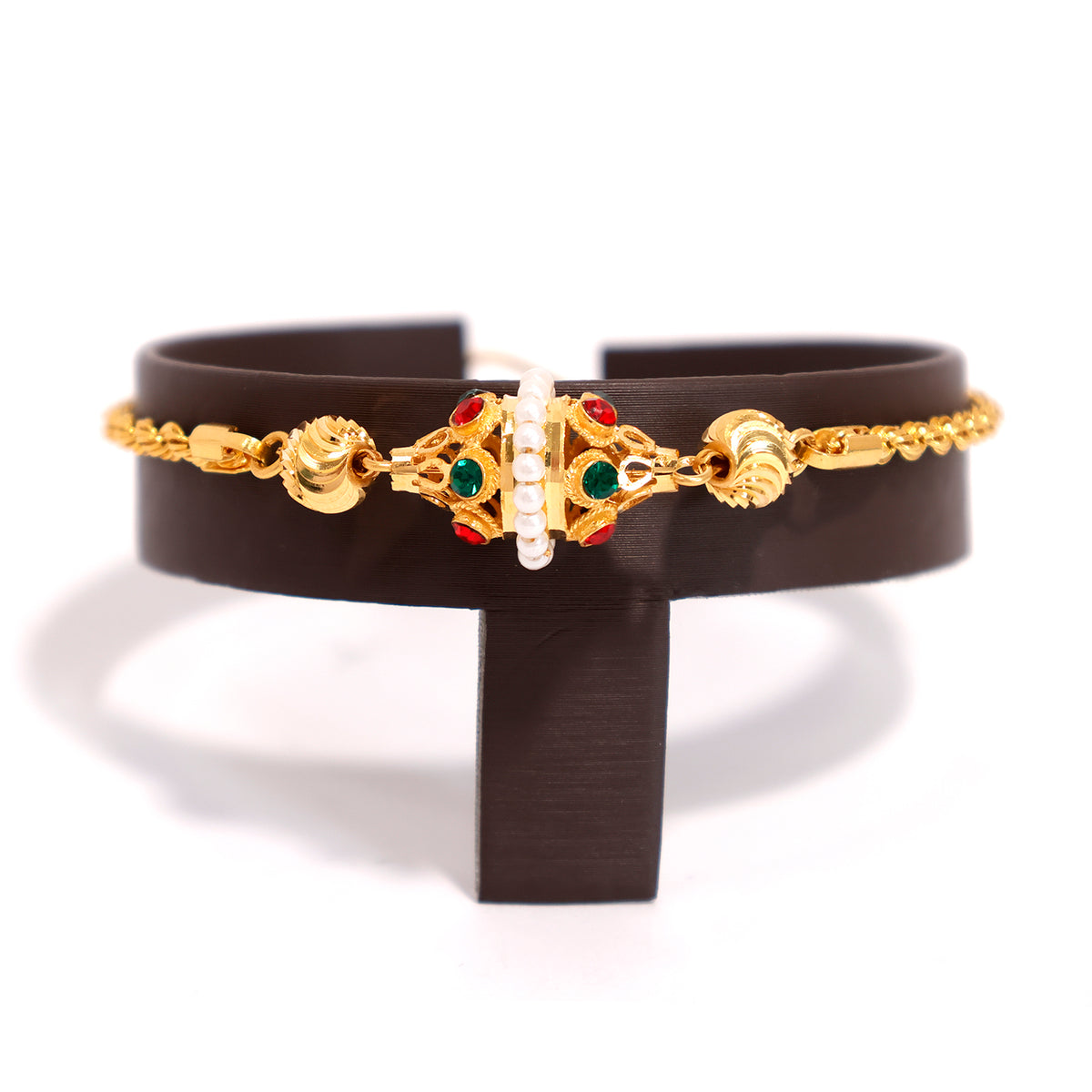 21K Gold Bracelet – Delicate Stone-Set Chain Design – Main View 
