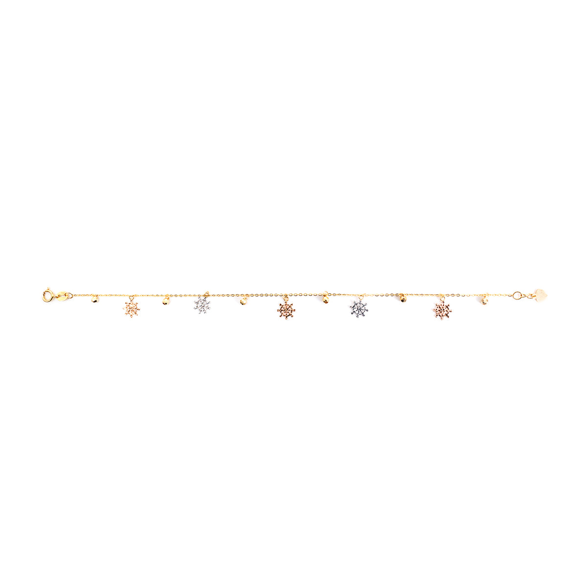 Gold anklet with star-shaped charms on a white background