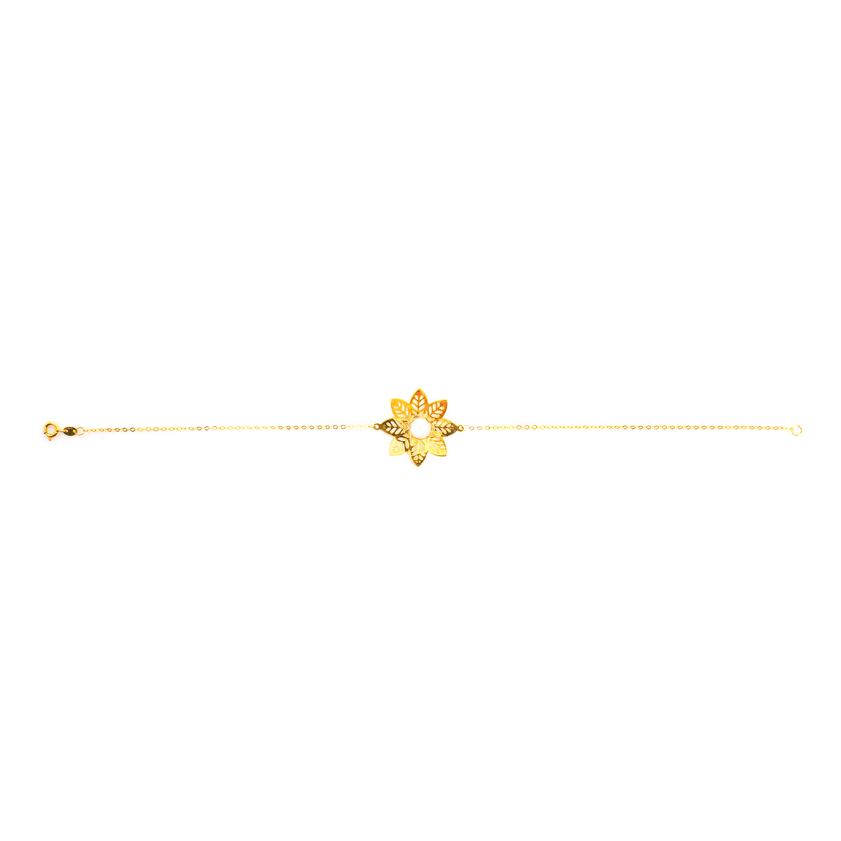 Gold bracelet with a diamond on a white background