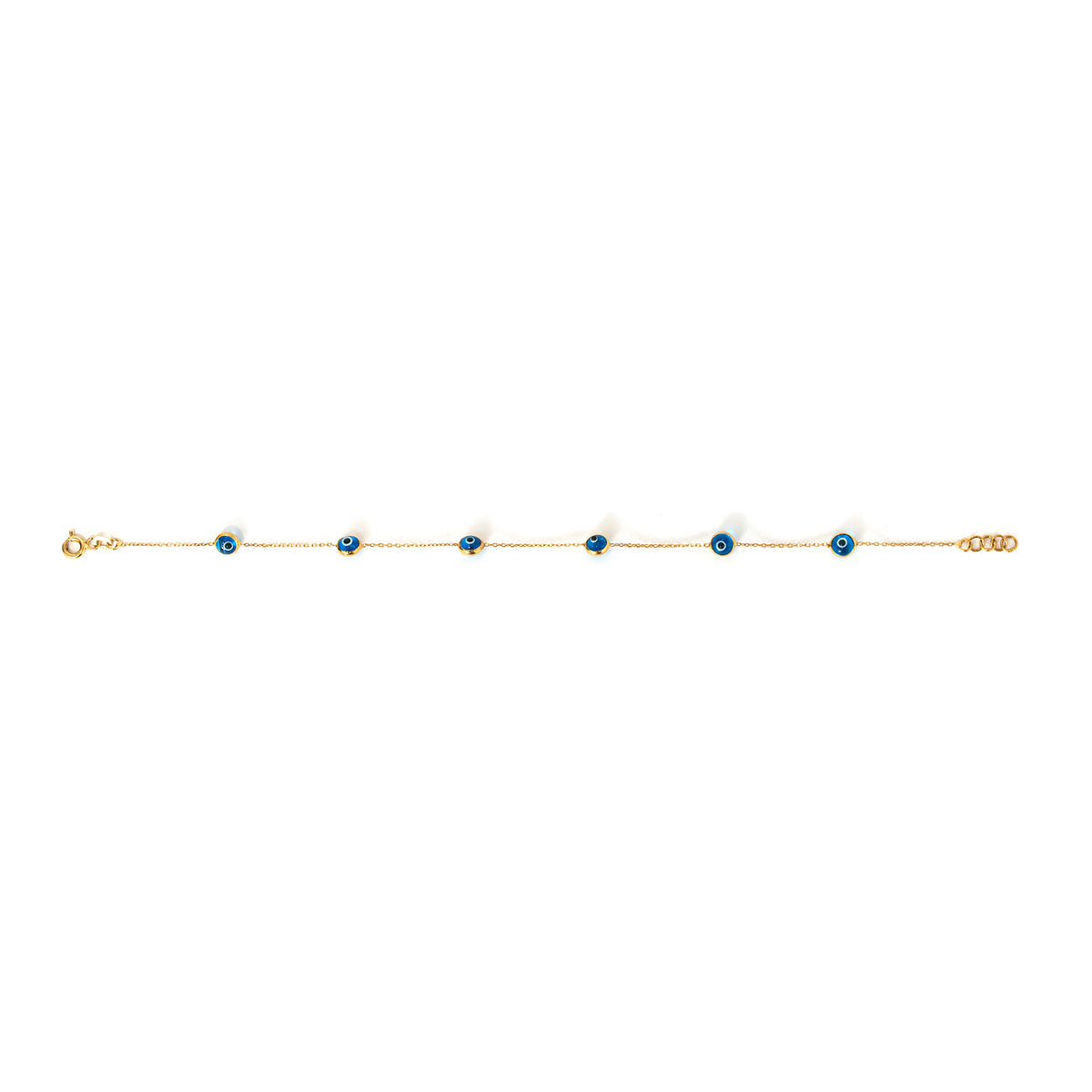 Gold bracelet with blue stones on a white background