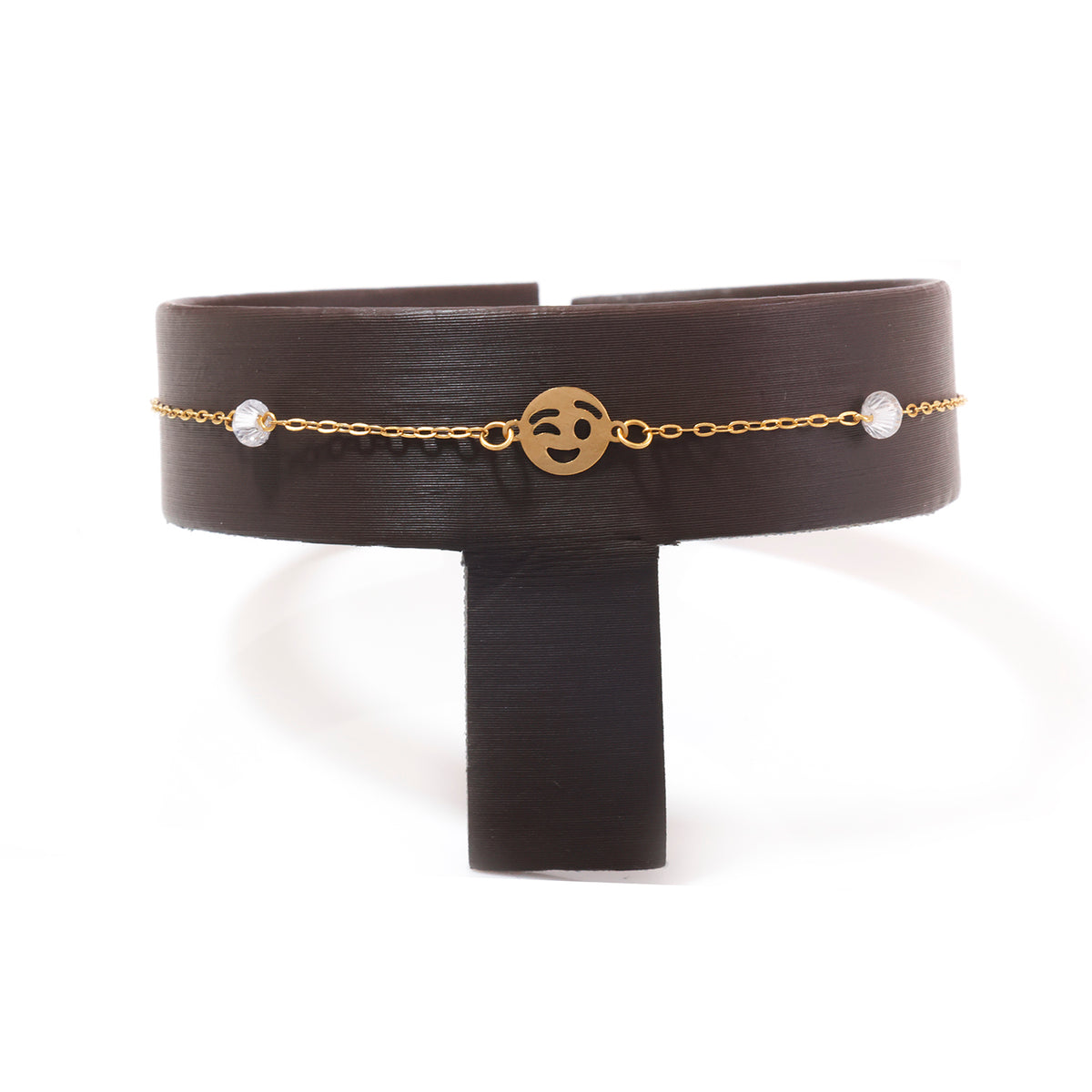 18K Gold Winking Smiley Charm Bracelet