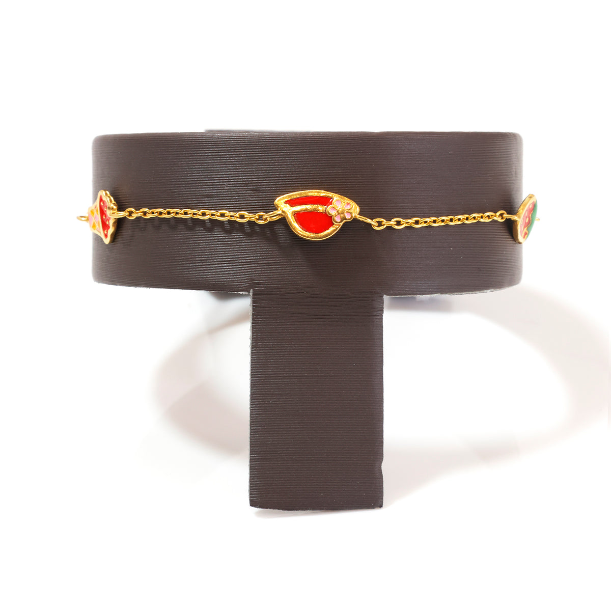 22K Gold Enamel Heart & Flower Charm Bracelet - Zero making charge