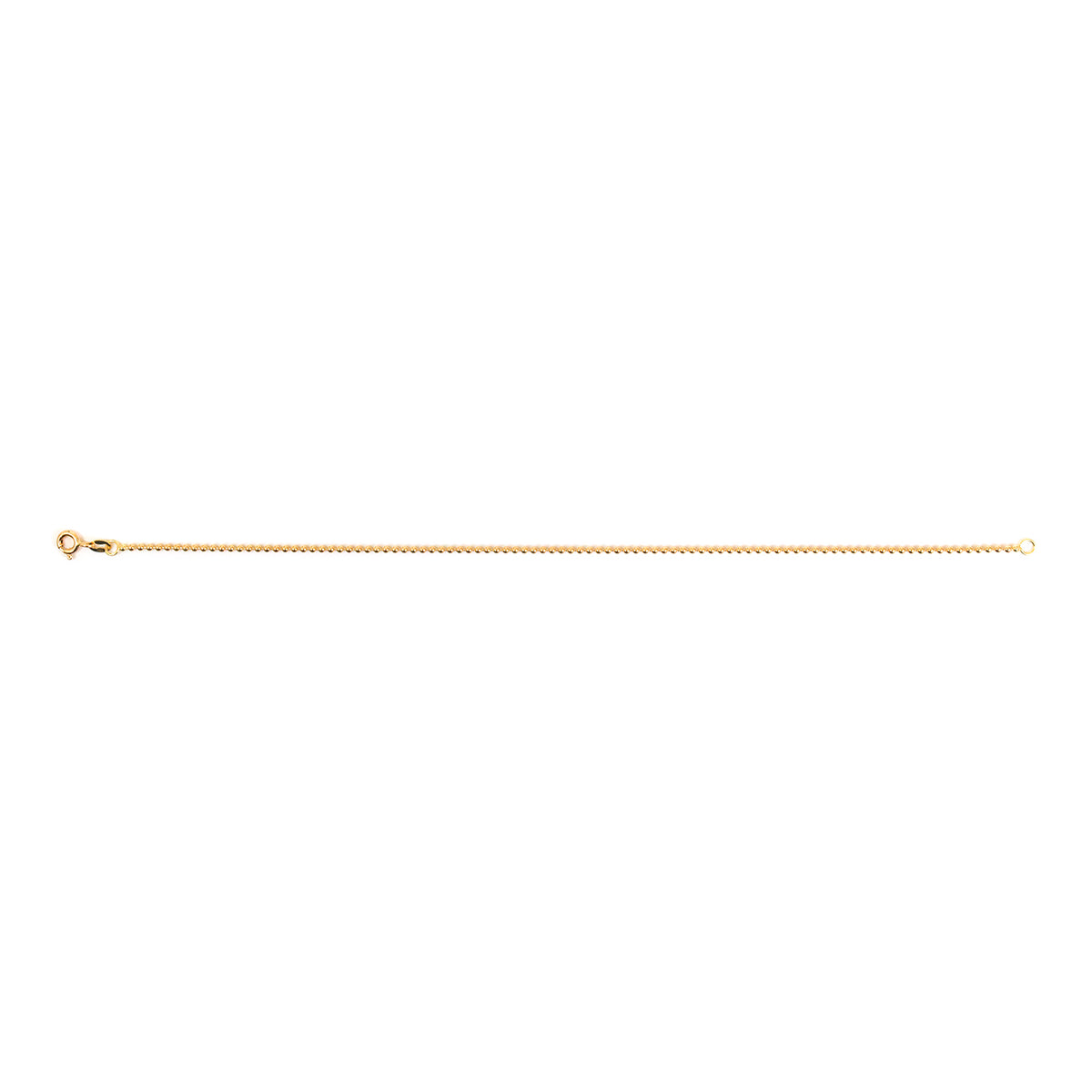 A delicate yellow gold chain extension strap with a lobster clasp on one end and a small ball loop on the other, shown horizontally against a plain white background.