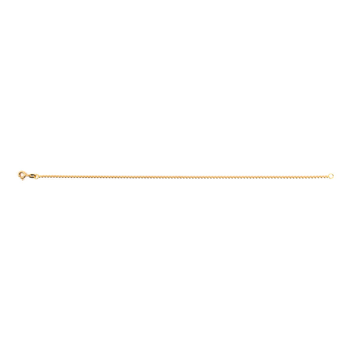 A delicate yellow gold chain extension strap with a lobster clasp on one end and a small ball loop on the other, shown horizontally against a plain white background.