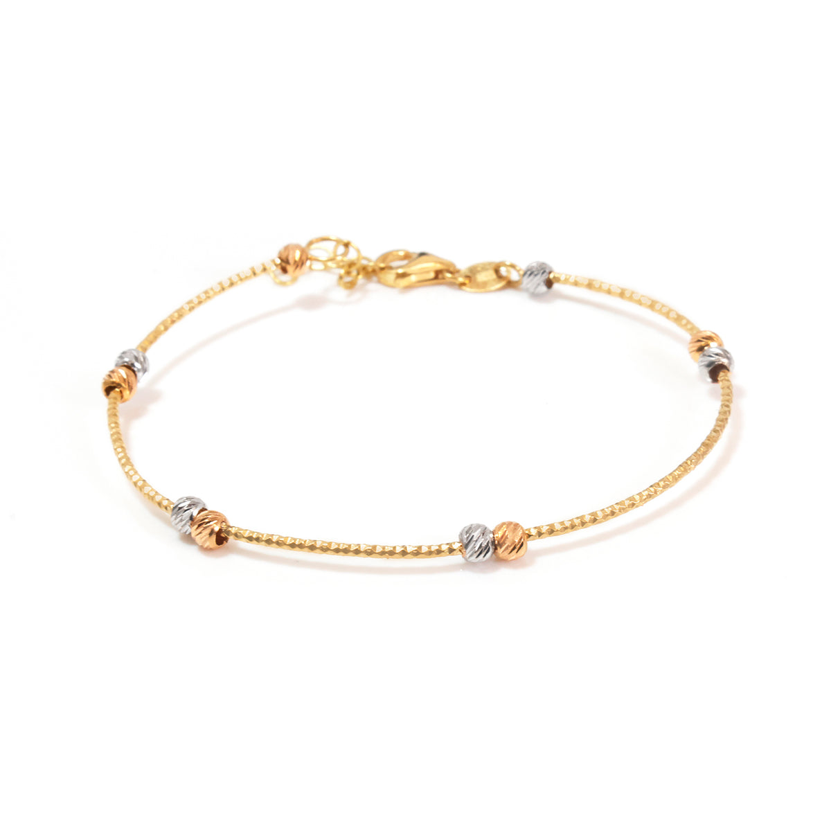 18K Gold Tri-Color Bead Station Kids Bracelet - Zero making charge