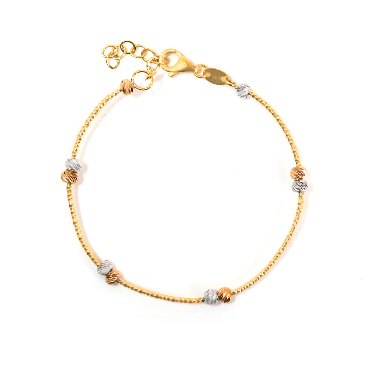 18K Gold Tri-Color Bead Station Kids Bracelet - Zero making charge
