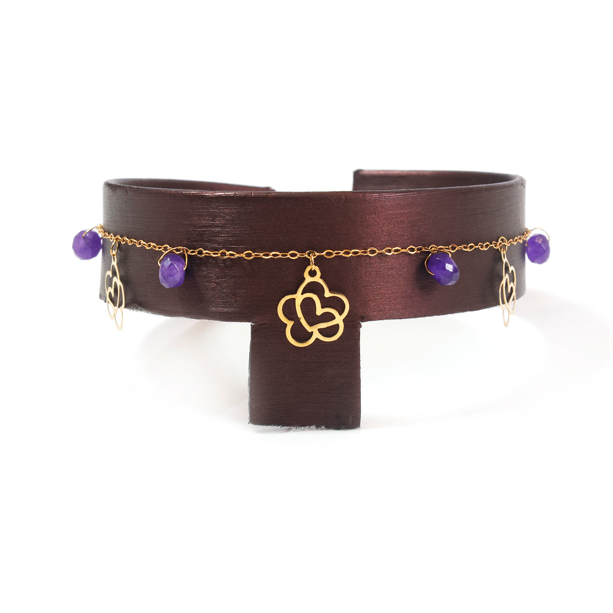 18K Gold Amethyst Bead Charm Bracelet