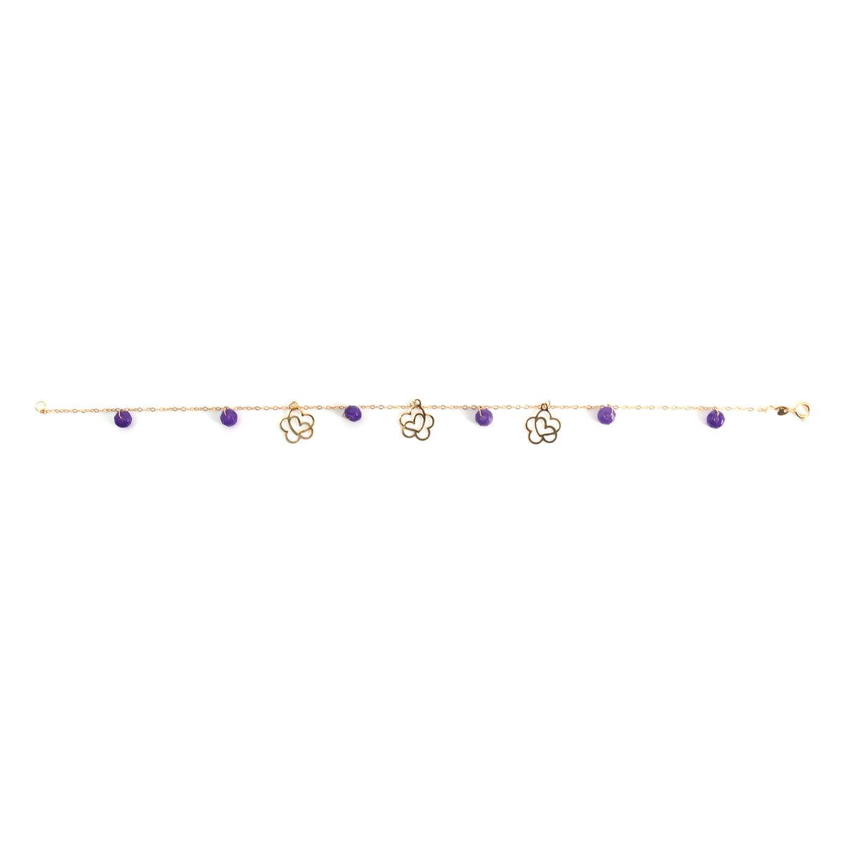 18K Gold Amethyst Bead Charm Bracelet