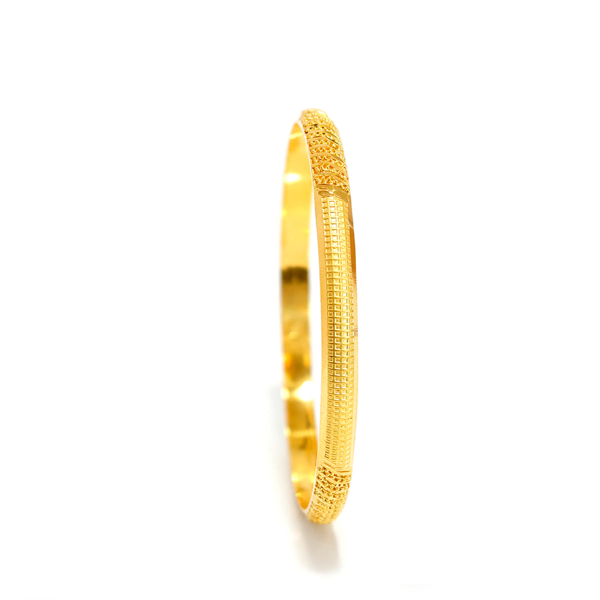 21K Gold Bangle – Grid-textured finish – Zero Making Charge - Main View