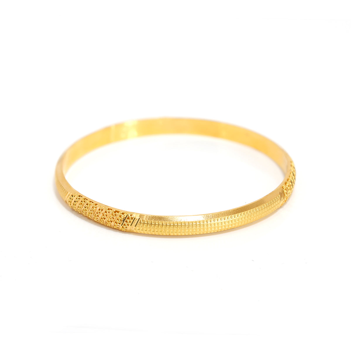21K Gold Bangle – Grid-textured finish – Zero Making Charge - Close View