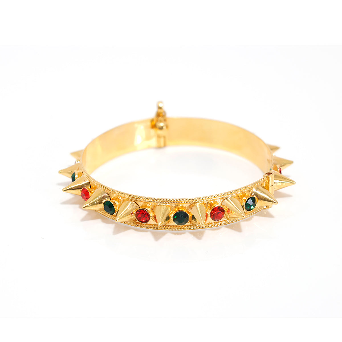 21K gold bangle with spike accents and multicolor stones - Main View