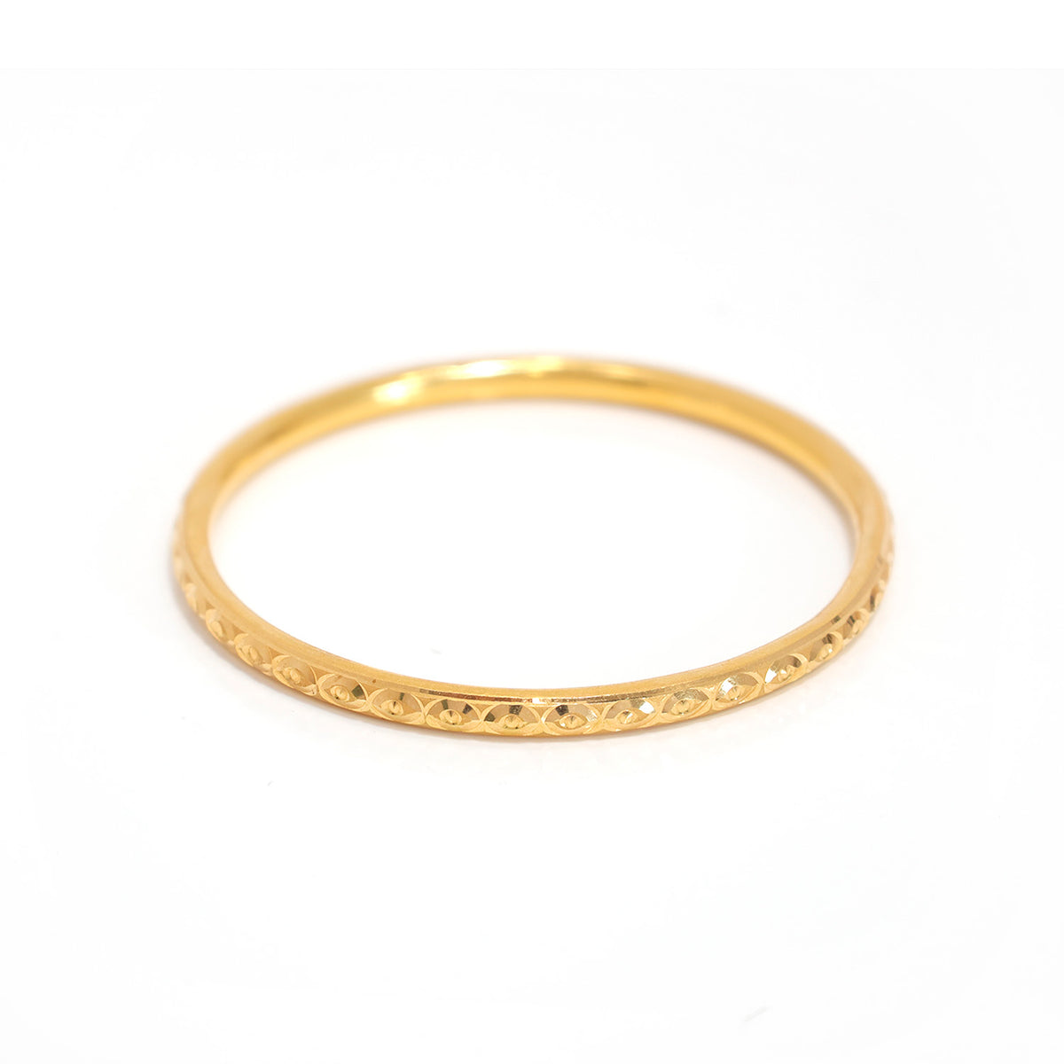 21K Gold Slim Bangle with Intricate Carved Pattern - Zero Making Charge - Close View