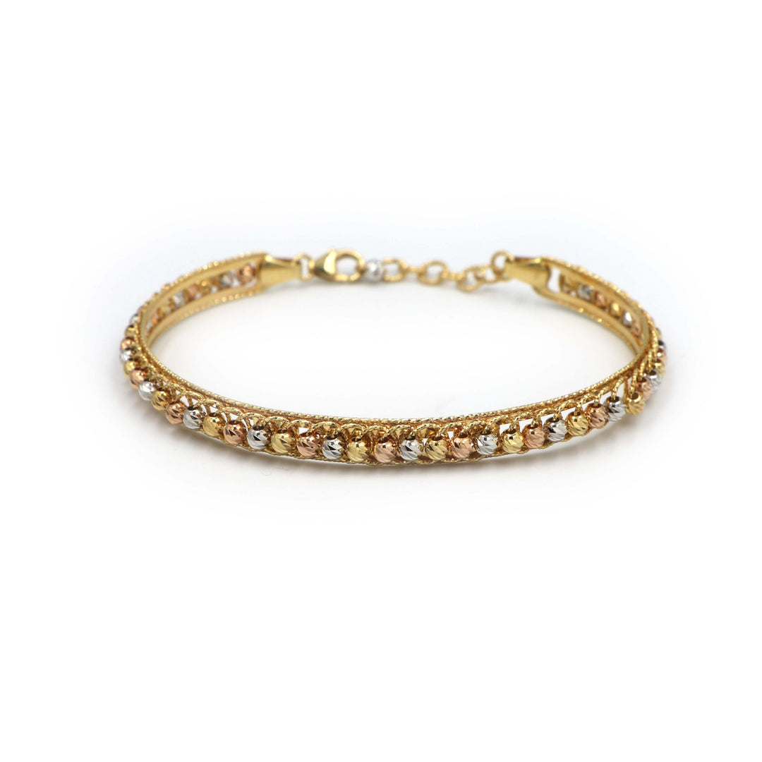 18K Gold Bangles with White, Yellow, and Tarnish Pearls