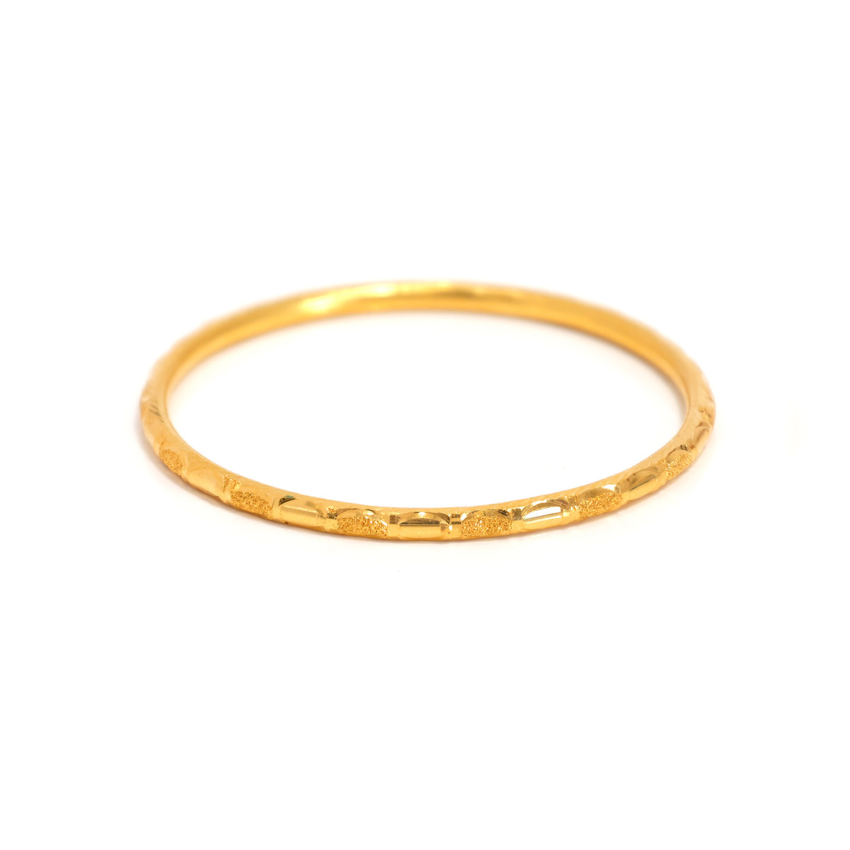 21K Stackable Gold Bangle with Alternating Textured - Close View