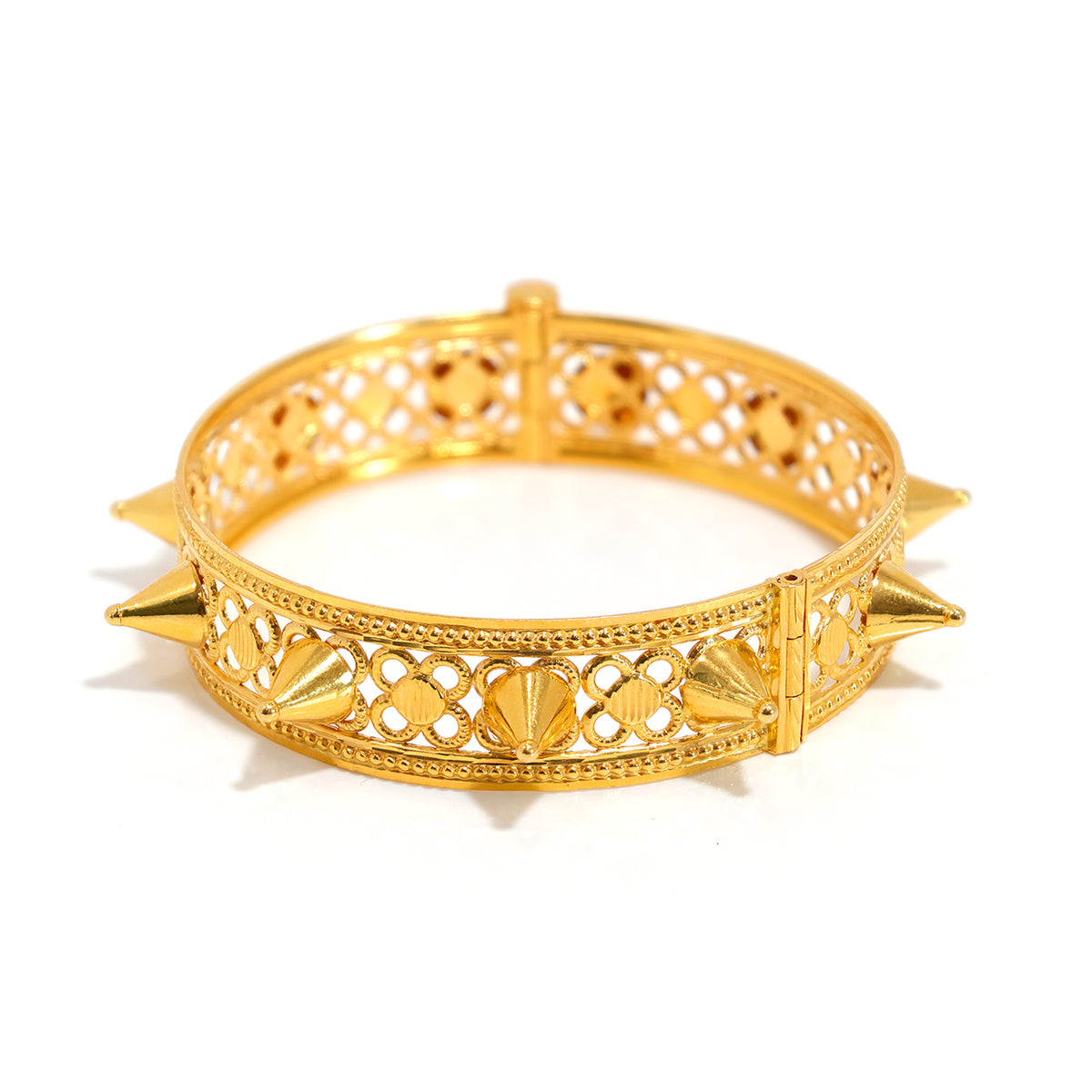 21K Gold Bangle – Balanced Textured Finish Sleek Curve – Close View