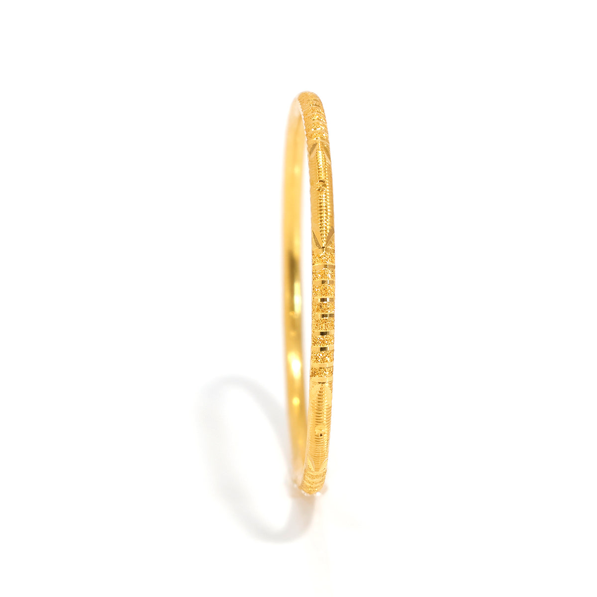 21K Gold Bangle with Intricate Carved Patterns and Textured Details - Side Angle