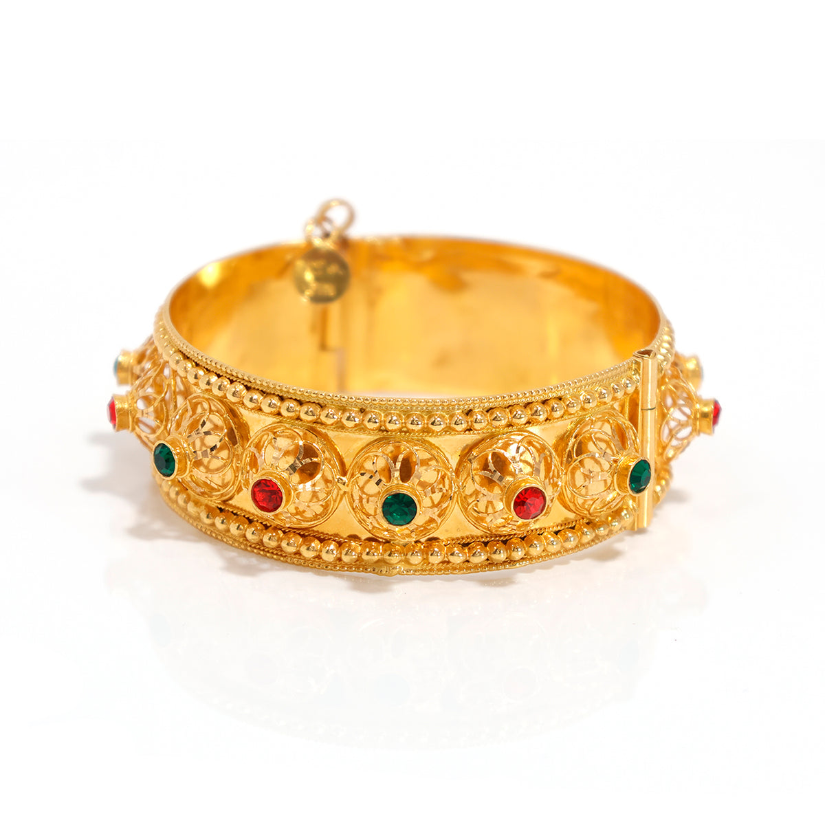 21K Gold Bangle – Bold Textured Finish Sleek Curve – Close View