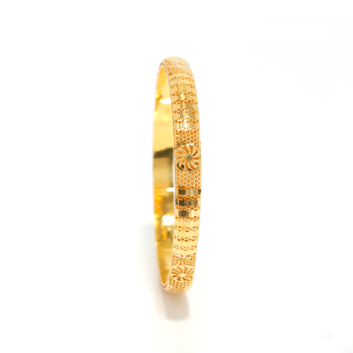 21K Gold Bangle – Honeycomb texture motif – Zero Making Charge - Main View