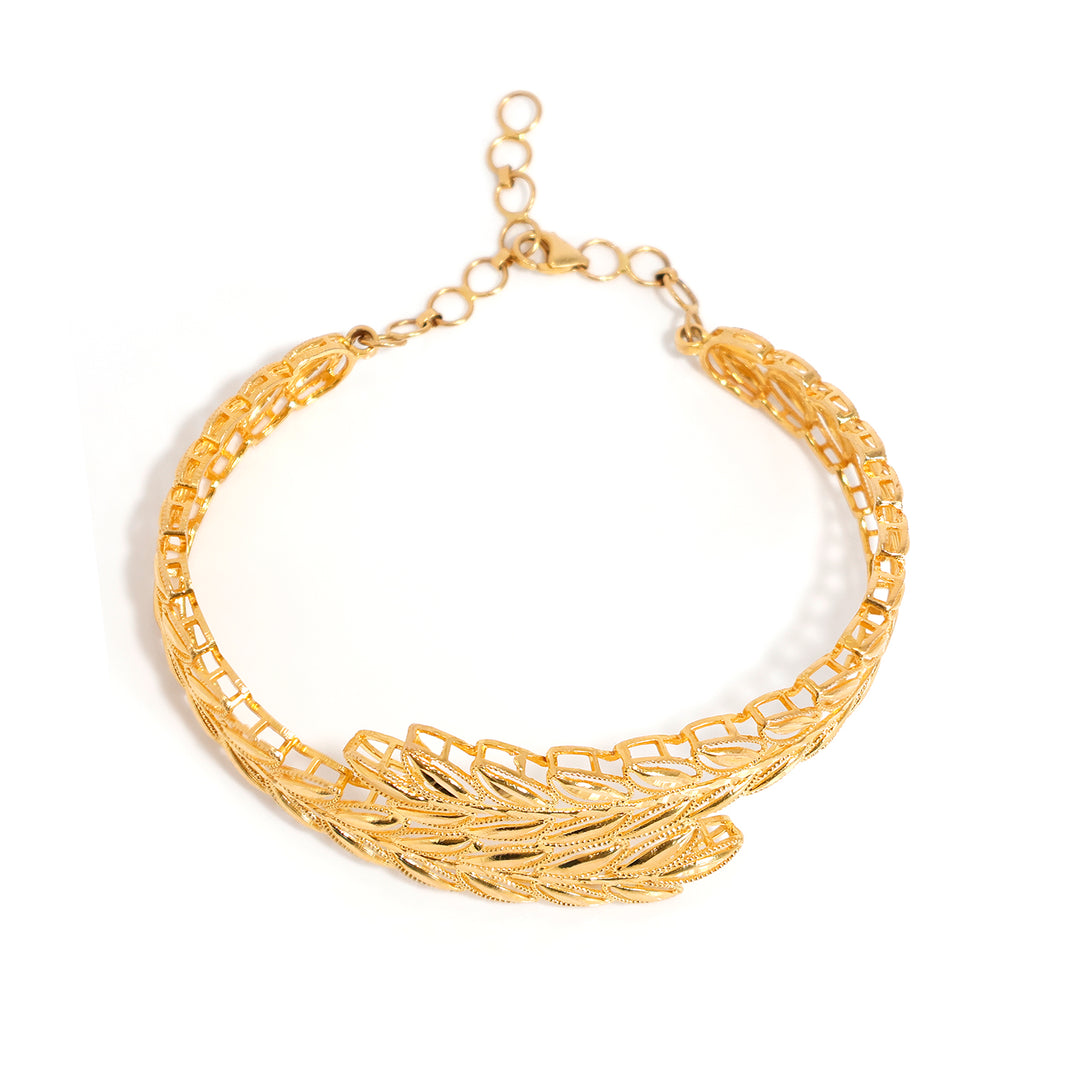 21K Gold Bracelet – Elegant Polished Leaf Design – Zero Making Charge - Full View
