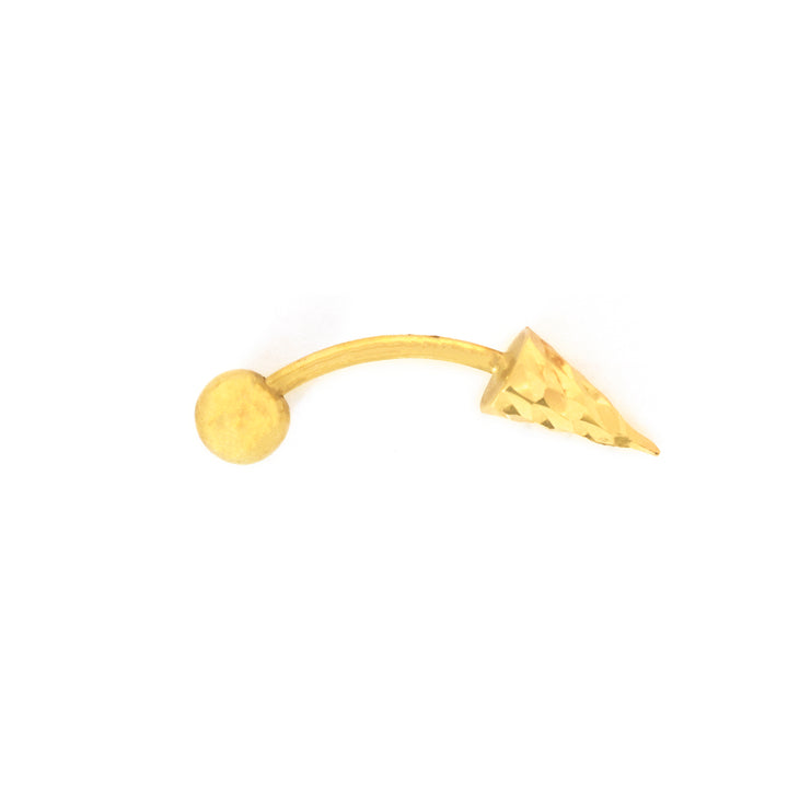 Gold nose ring with a curved design on a white background