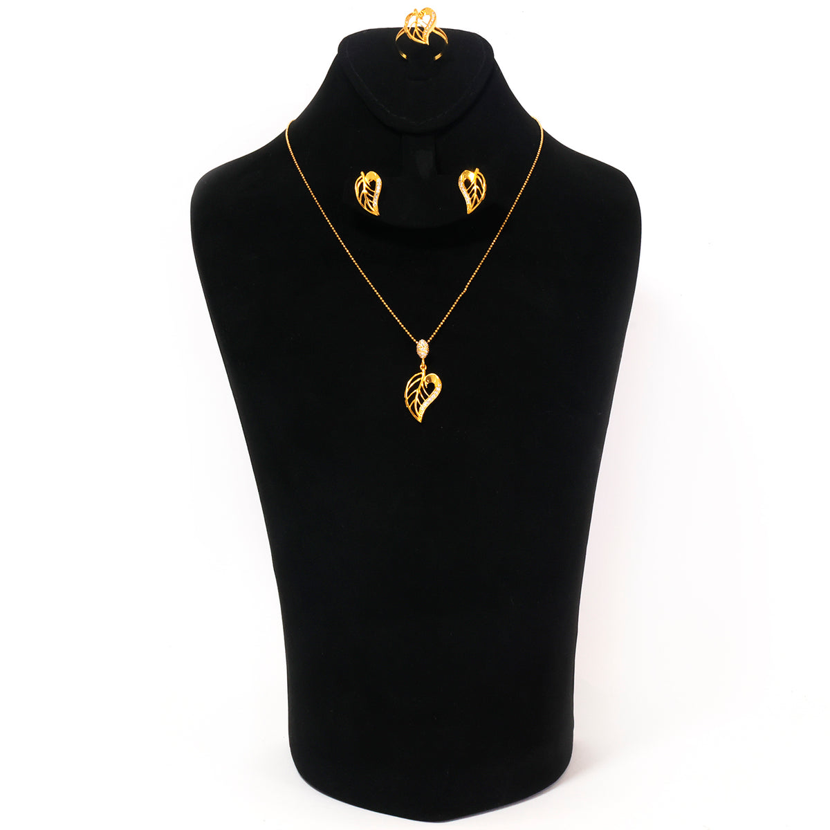 18K Gold Pave Leaf Necklace, Earring & Ring Set - Zero making charge