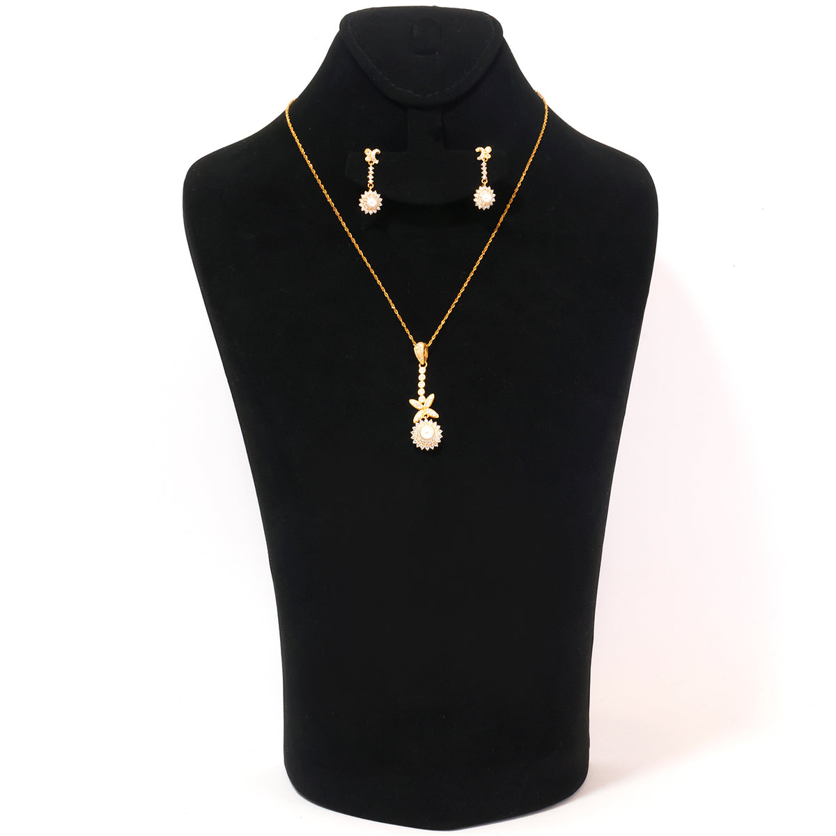18K Gold Pearl Sunburst Necklace & Earring Set - Zero making charge