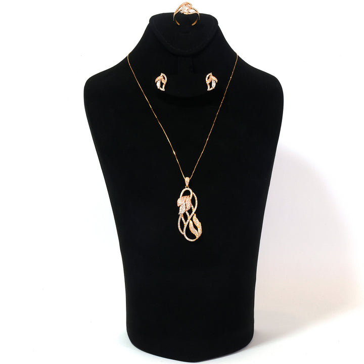 18K Gold Tri-Color Pave Swirl Necklace, Earring &amp; Ring Set