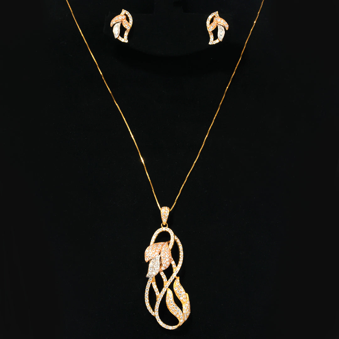 18K Gold Tri-Color Pave Swirl Necklace, Earring &amp; Ring Set