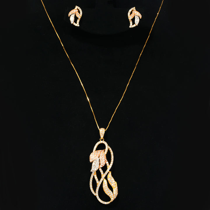 18K Gold Tri-Color Pave Swirl Necklace, Earring &amp; Ring Set