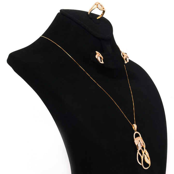 18K Gold Tri-Color Pave Swirl Necklace, Earring &amp; Ring Set