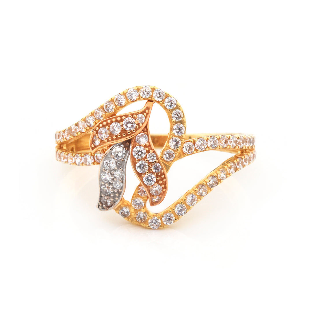 18K Gold Tri-Color Pave Swirl Necklace, Earring &amp; Ring Set