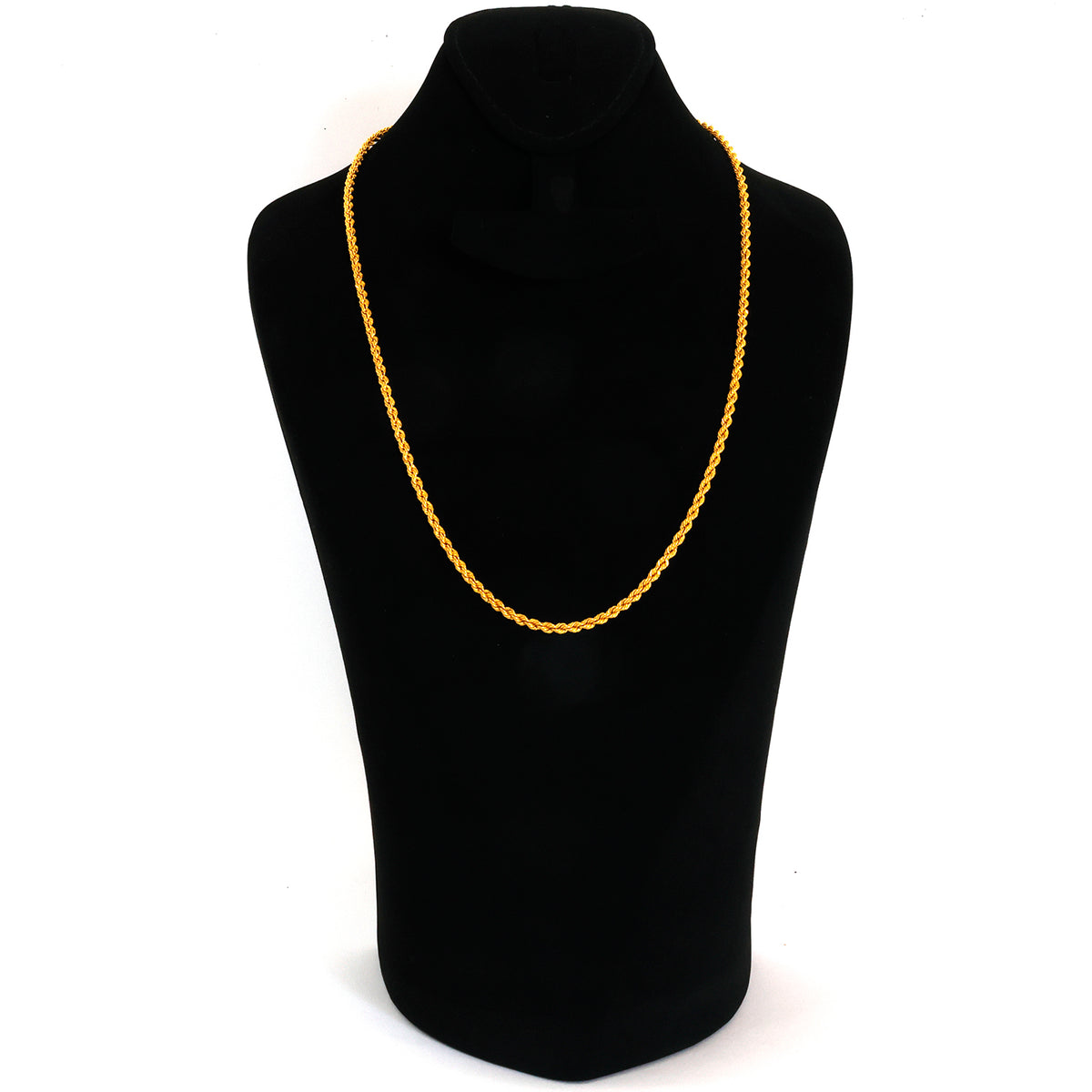 Yellow chain necklace on a black mannequin bust