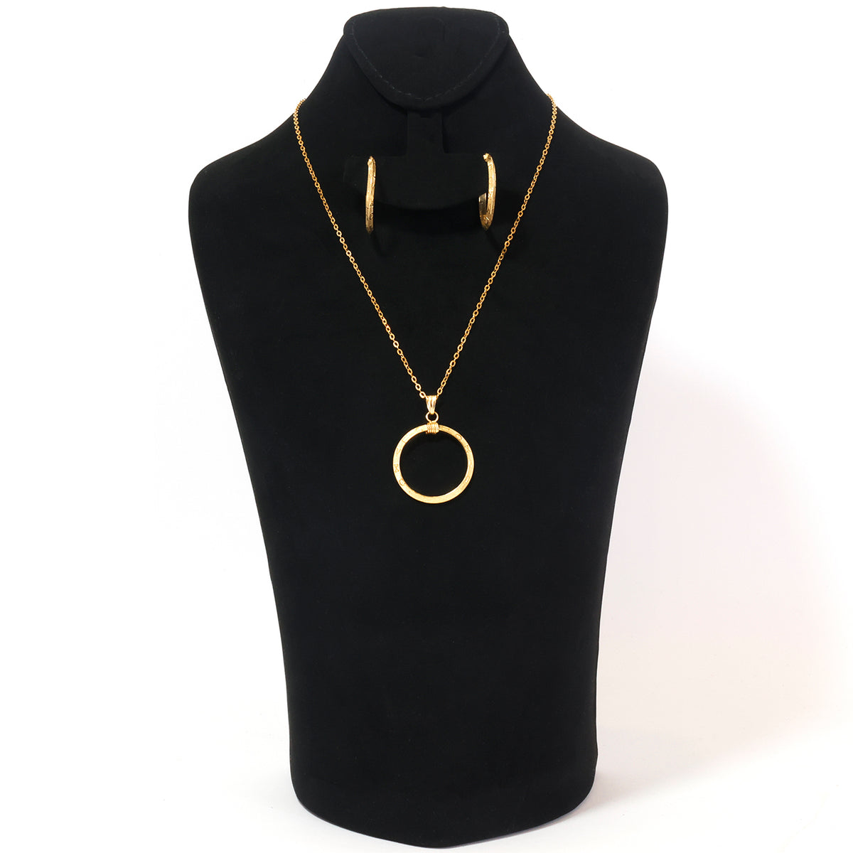 18K Gold Open Circle Necklace & Hoop Earring Set