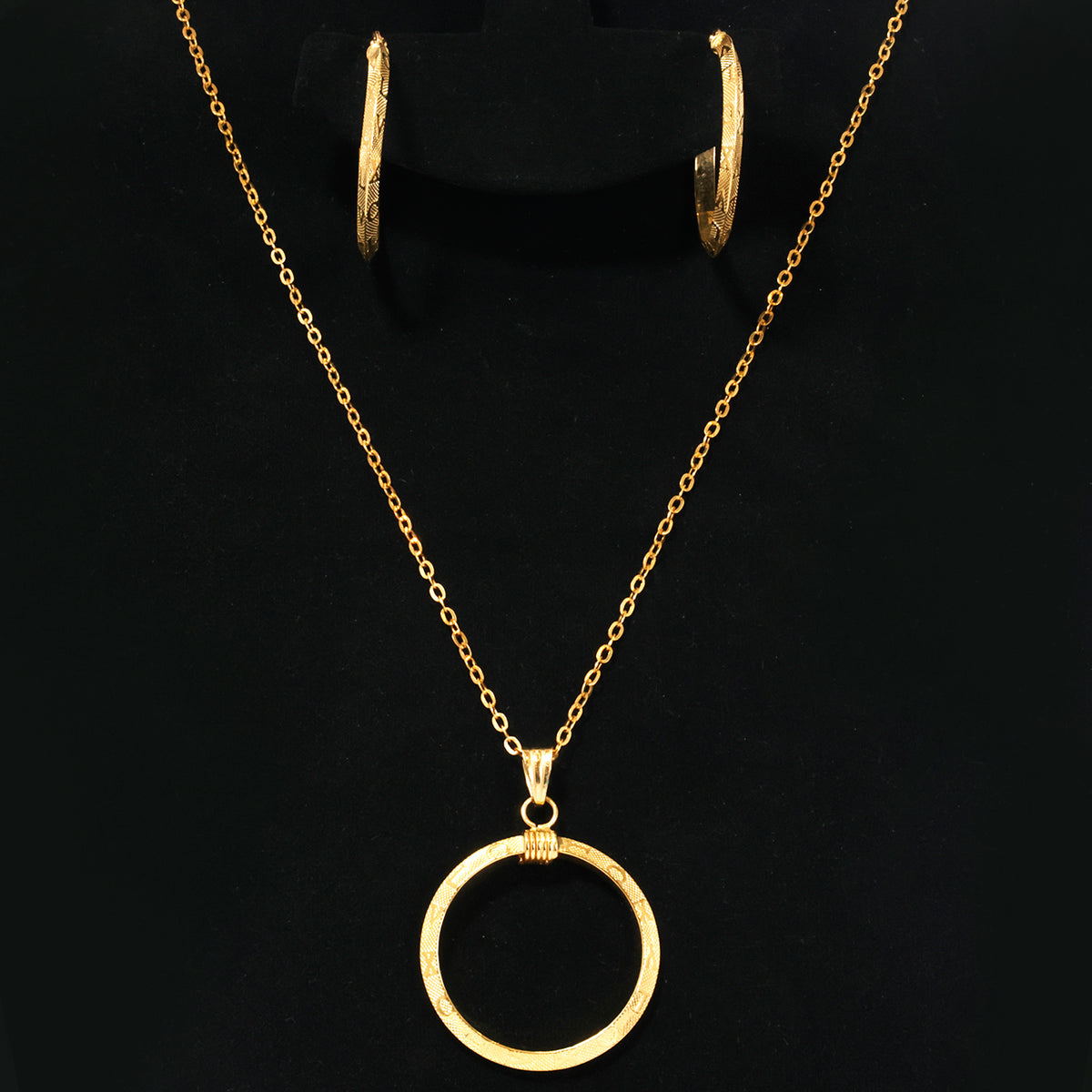 18K Gold Open Circle Necklace & Hoop Earring Set