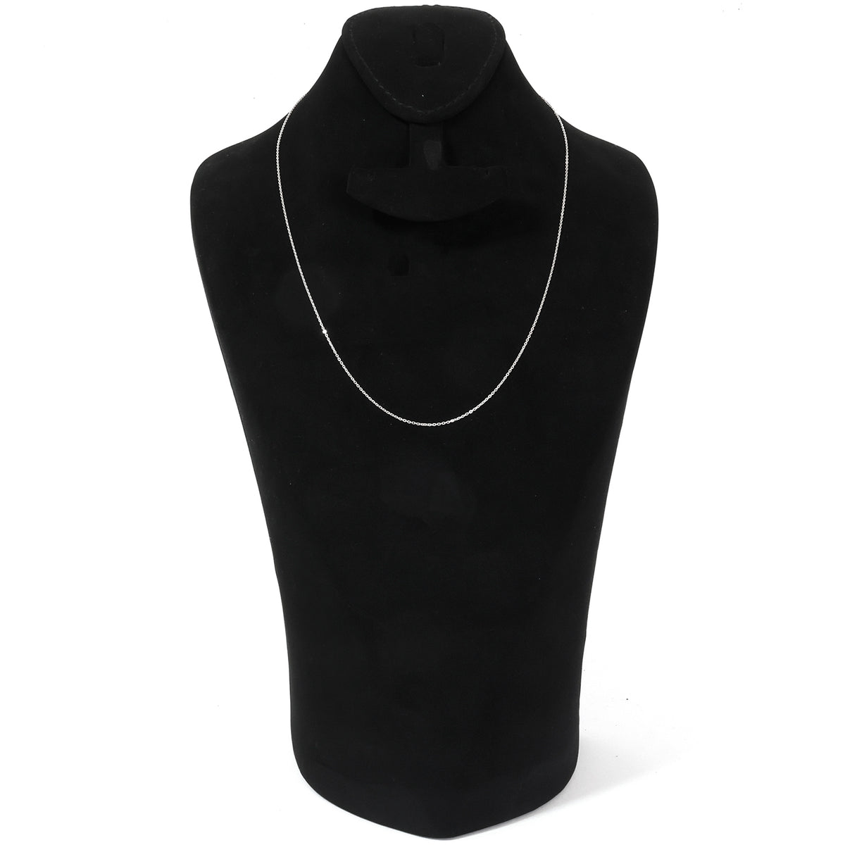 Black scarf with silver chain on a black mannequin against a white background
