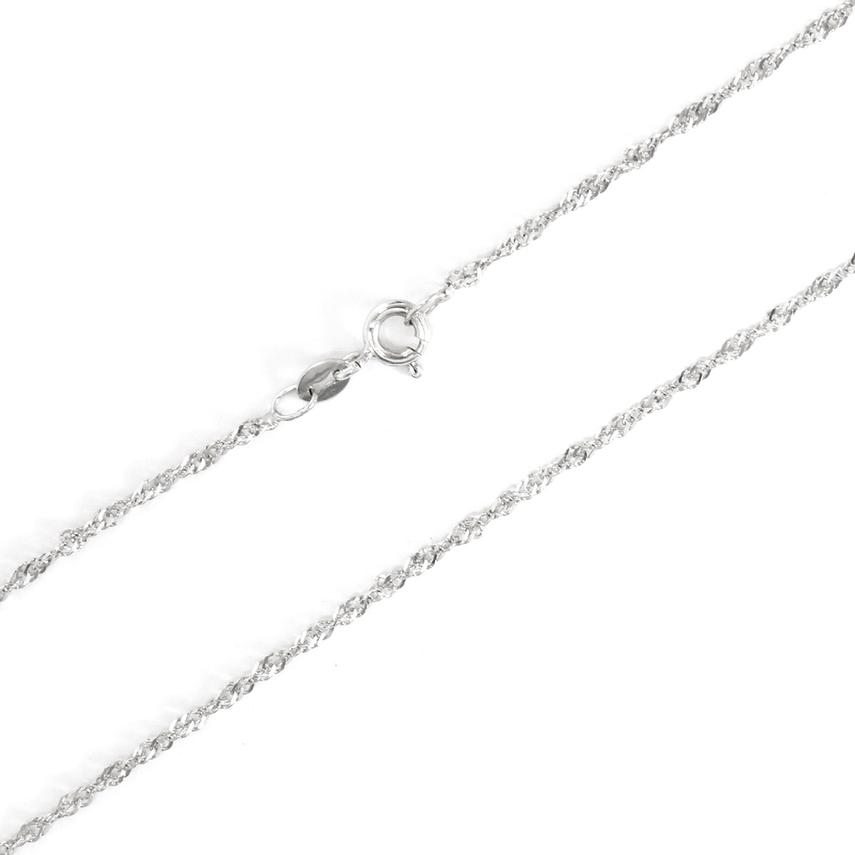 Silver chain necklace on a white background