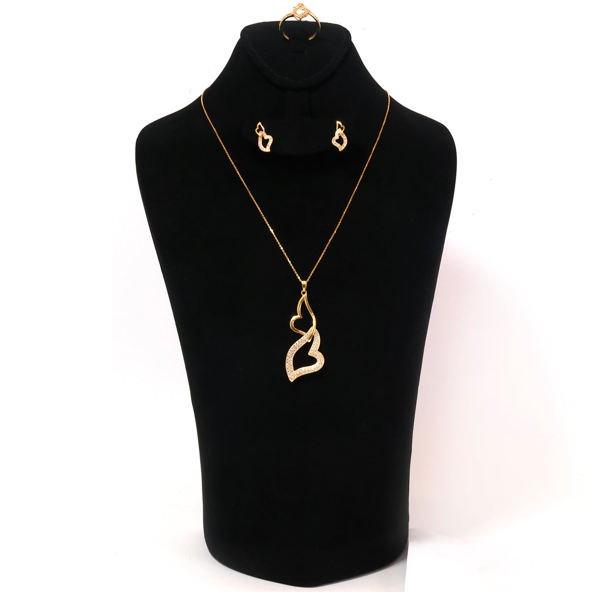 18K Gold Pave Heart Wing Necklace, Earring & Ring Set - Zero making charge