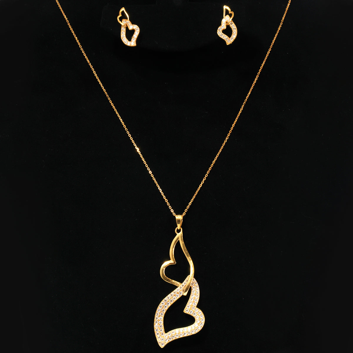 18K Gold Pave Heart Wing Necklace, Earring & Ring Set - Zero making charge