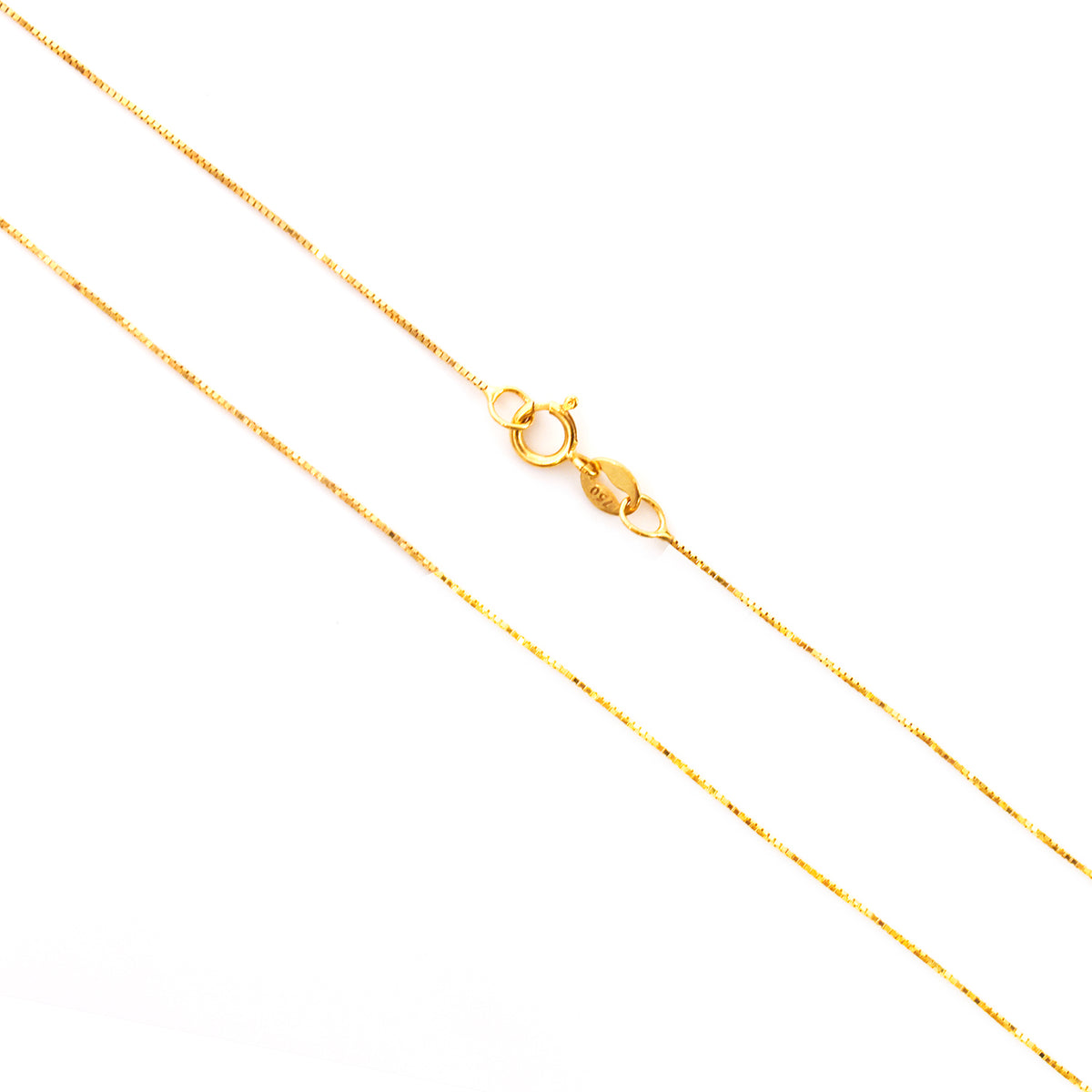 A delicate gold chain necklace with a lobster clasp, shown against a plain white background.